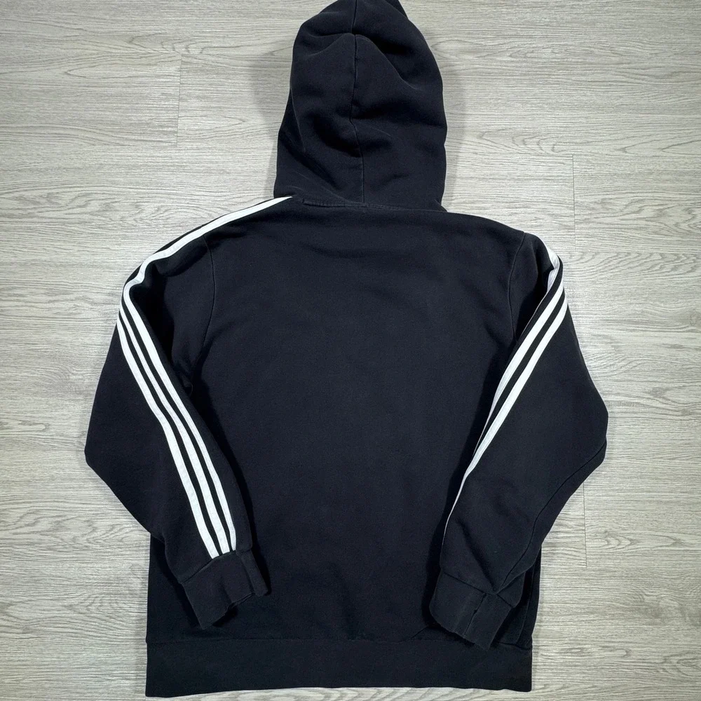 Adidas‎ Men's Hoodie Pullover 3-Stripe Fleece Logo Black Small Pocket